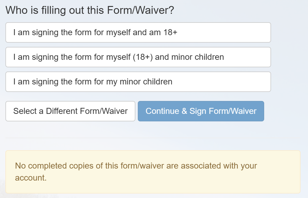 Who is filling out this form/waiver screen